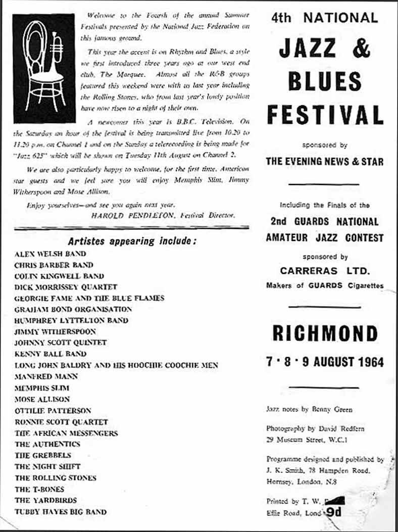 4th NATIONAL JAZZ AND BLUES FESTIVAL. RICHMOND 1964: Program